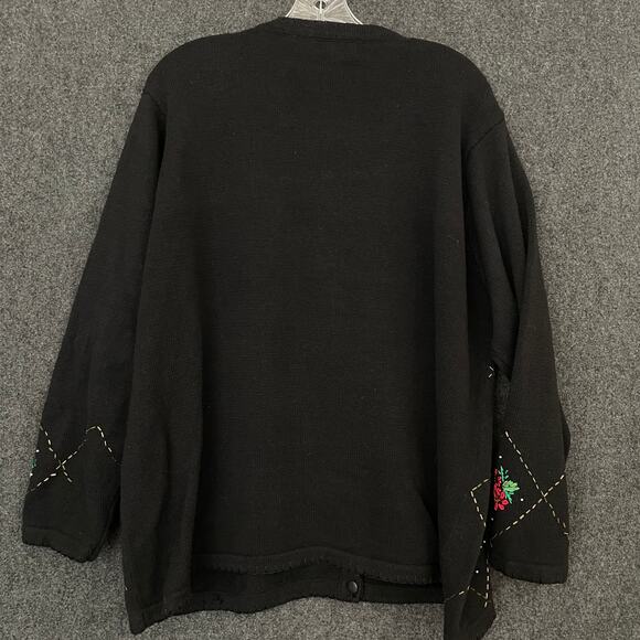 IB Diffusion Holiday Cardigan Sweater Women’s 3X Black Poinsettia Beaded - Picture 2 of 11
